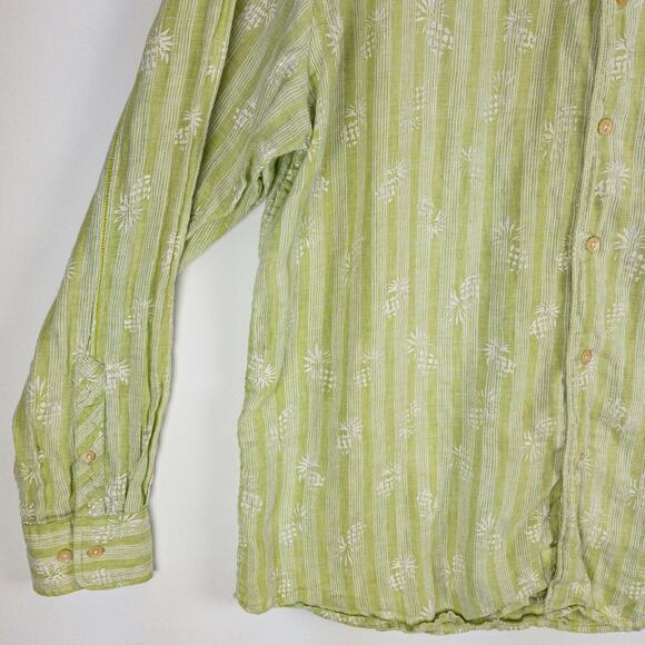Tommy Bahama Linen Button-Up Men's XL Long Sleeve Green White Pineapples - Picture 4 of 13